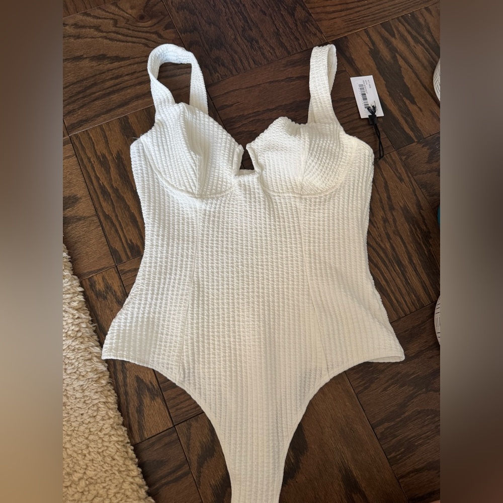 Astr Cream Textured Bodysuit